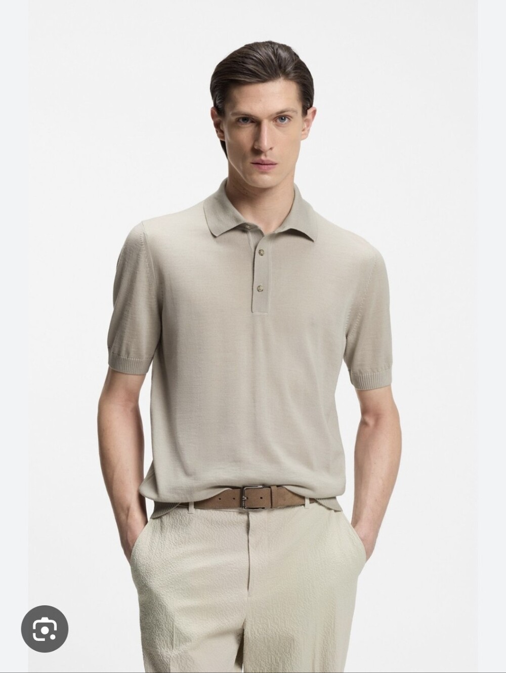 Massimo Dutti Men's Short-Sleeve Polo Shirt in Light Beige